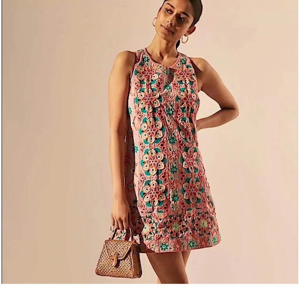 Anthropologie Beaded Embroidered Swing Mini Dress Size 2